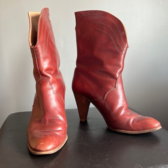 Shoes - Vintage Leather Mid Height Ankle Boots